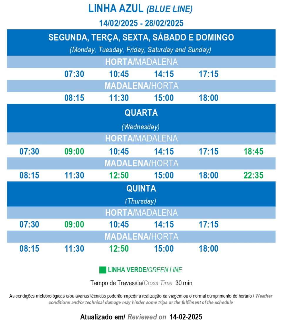 Atlânticoline. Blue Line Schedule