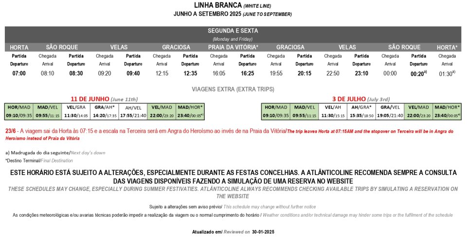 Atlânticoline. Horario de la Línea Blanca