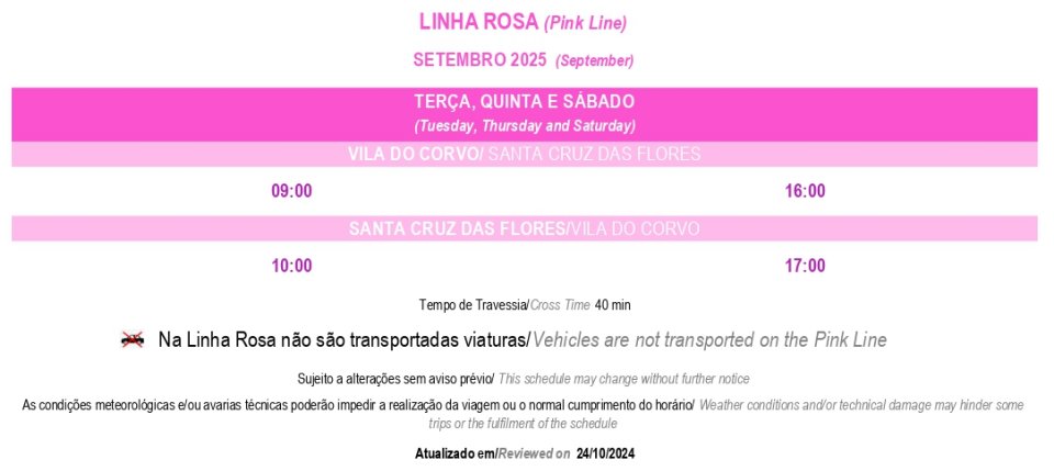 Atlânticoline. Horario de la Línea Rosa