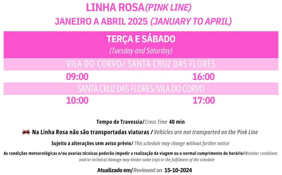 Atlânticoline. Horario de la Línea Rosa