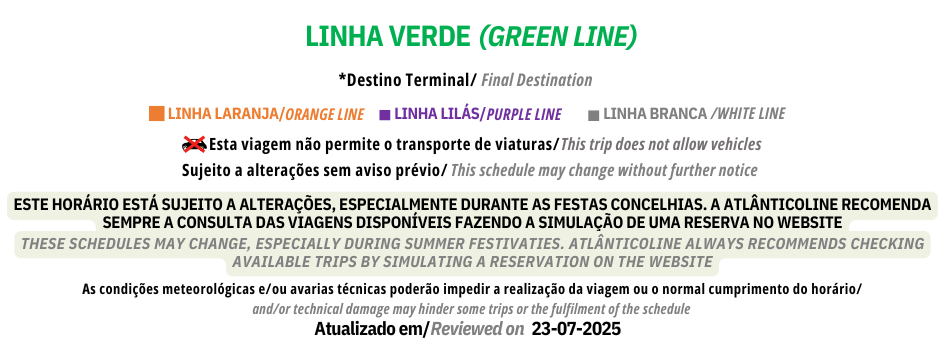 Notas e informações Linha Verde